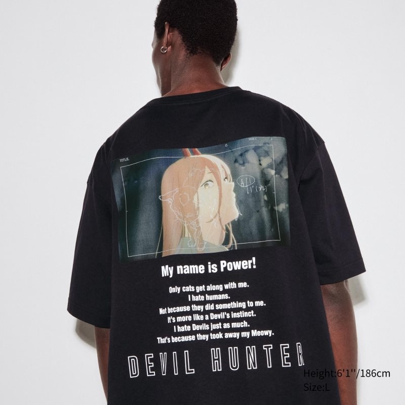 Camiseta Uniqlo Chainsaw Man × Kosuke Kawamura Short Sleeve Ut Oversized Hombre Negras | 7836617