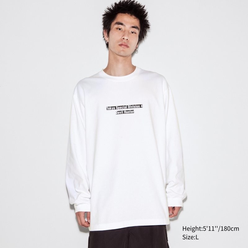 Camiseta Uniqlo Chainsaw Man × Kosuke Kawamura Ut Long-sleeve Graphic Hombre Blancas | 6649713