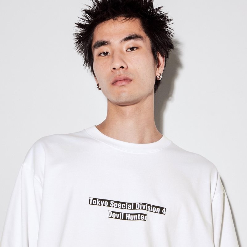 Camiseta Uniqlo Chainsaw Man × Kosuke Kawamura Ut Long-sleeve Graphic Hombre Blancas | 6649713