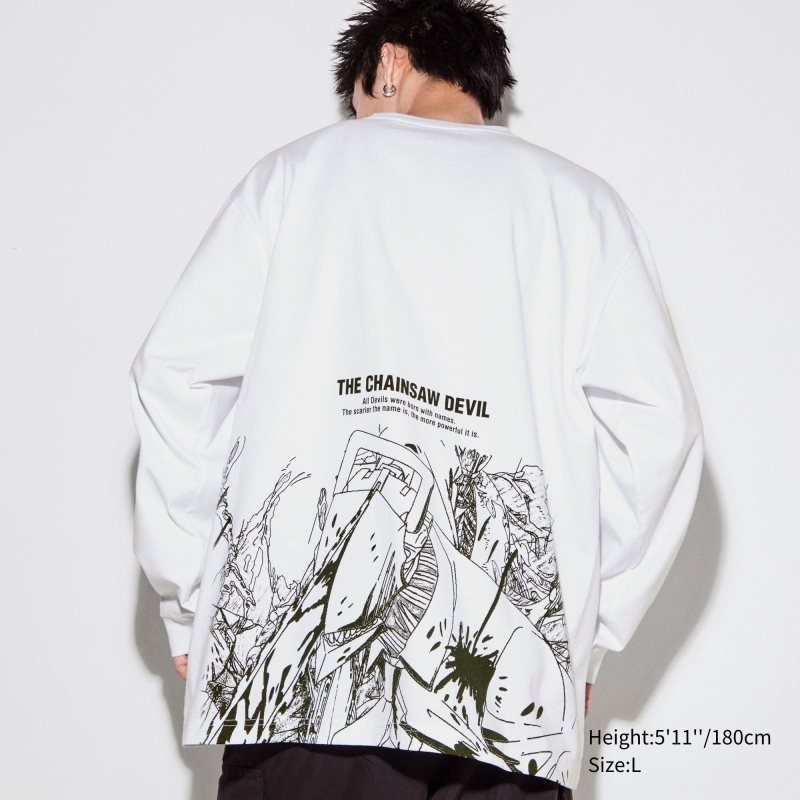 Camiseta Uniqlo Chainsaw Man × Kosuke Kawamura Ut Long-sleeve Graphic Hombre Blancas | 6649713