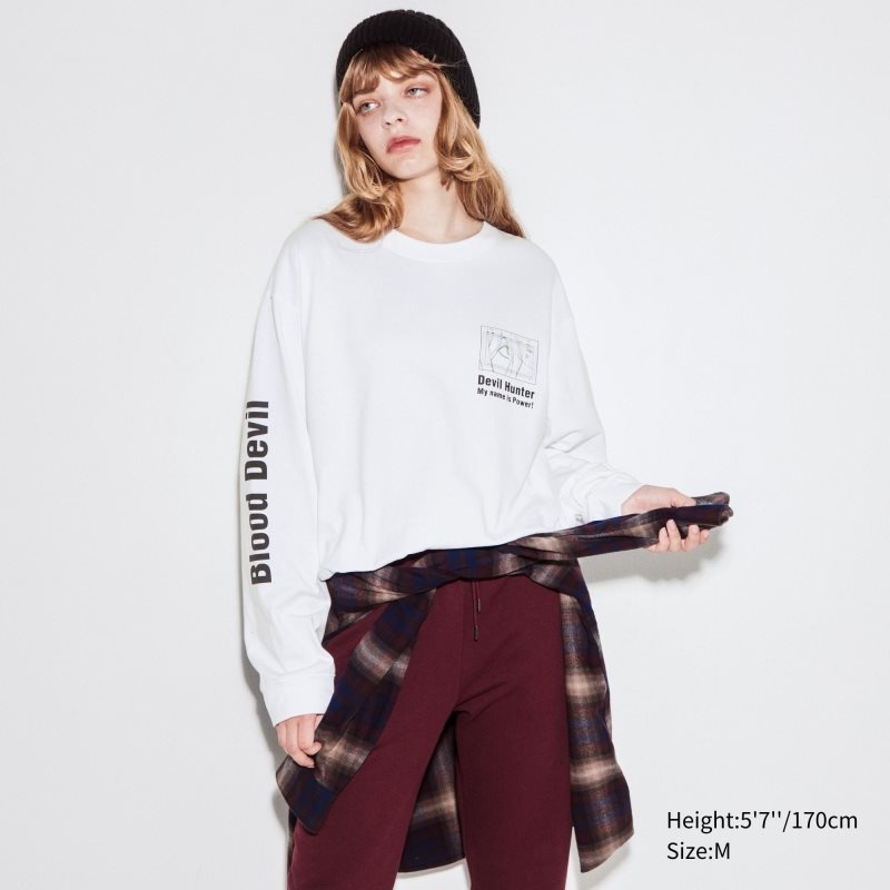 Camiseta Uniqlo Chainsaw Man × Kosuke Kawamura Ut Long-sleeve Graphic Hombre Blancas | 8762766