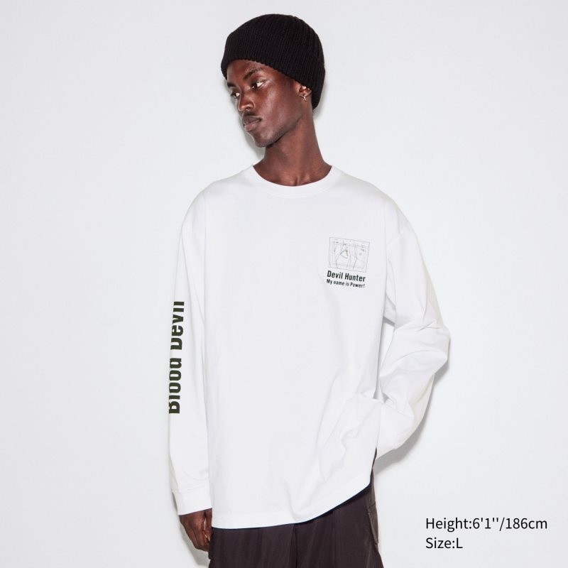 Camiseta Uniqlo Chainsaw Man × Kosuke Kawamura Ut Long-sleeve Graphic Hombre Blancas | 8762766