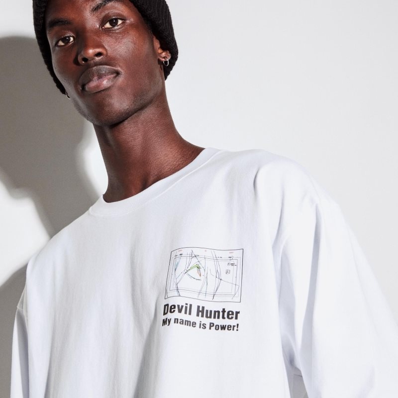 Camiseta Uniqlo Chainsaw Man × Kosuke Kawamura Ut Long-sleeve Graphic Hombre Blancas | 8762766