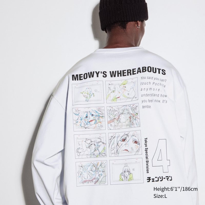 Camiseta Uniqlo Chainsaw Man × Kosuke Kawamura Ut Long-sleeve Graphic Hombre Blancas | 8762766