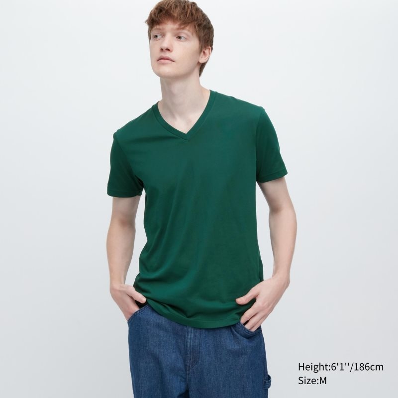 Camiseta Uniqlo Dry Color V-Neck Short-Sleeve Hombre Verde | 510389