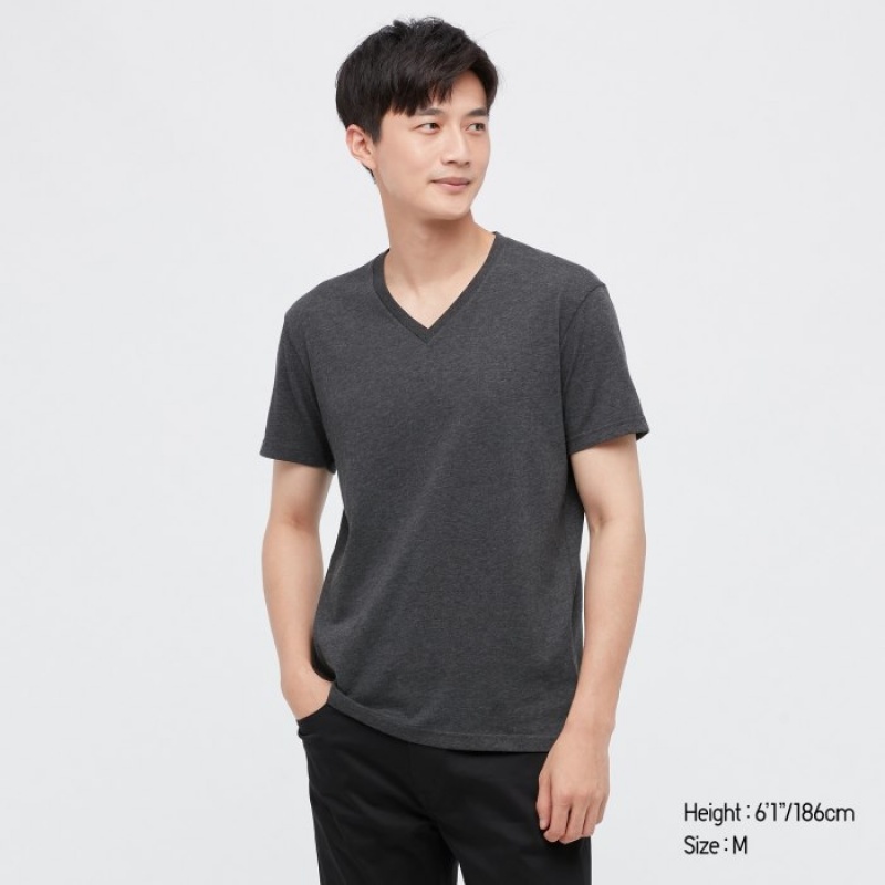Camiseta Uniqlo Dry Color V-Neck Short-Sleeve Mujer Gris | 9925402