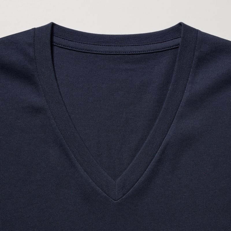 Camiseta Uniqlo Dry Color V-Neck Short-Sleeve Hombre Azul Marino | 5694531