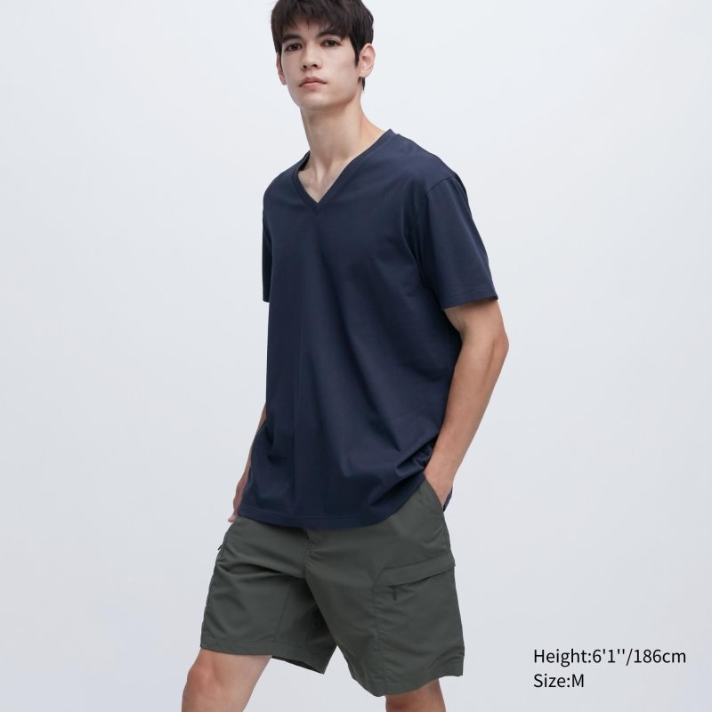 Camiseta Uniqlo Dry Color V-Neck Short-Sleeve Hombre Azul Marino | 5694531