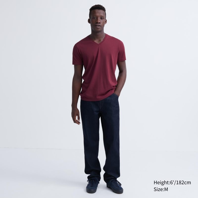 Camiseta Uniqlo Dry Color V-Neck Short-Sleeve Hombre Rojas | 3092765