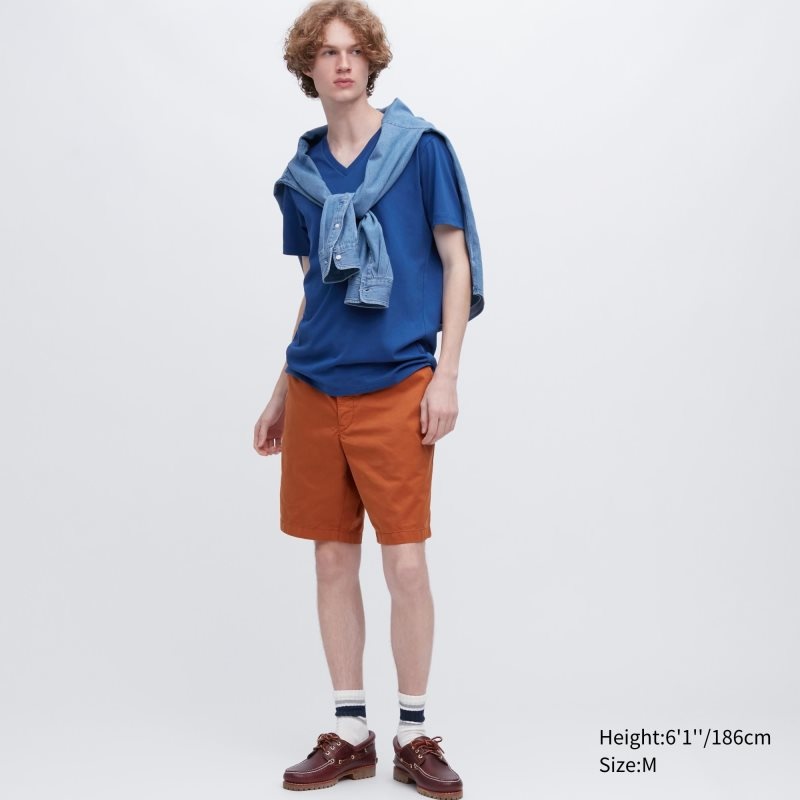 Camiseta Uniqlo Dry Color V-Neck Short-Sleeve Hombre Azules | 6411691
