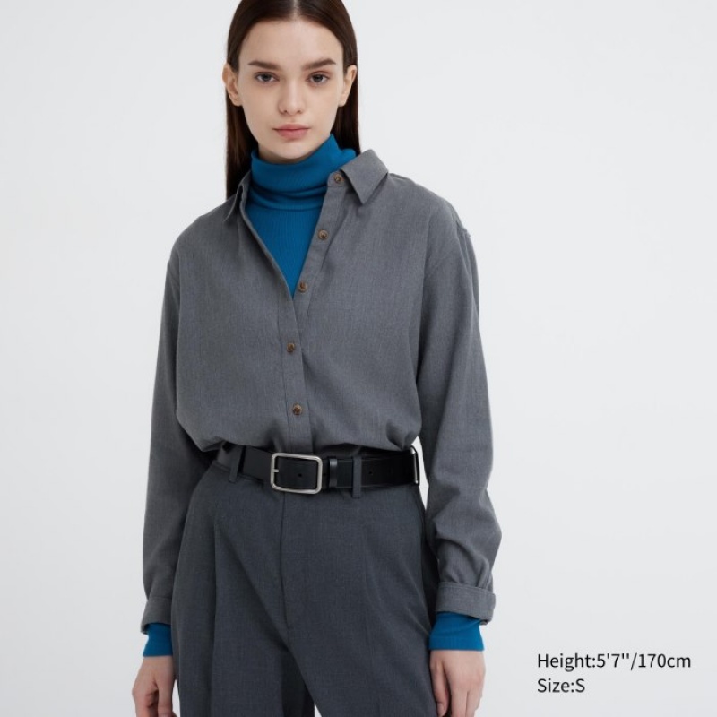 Camiseta Uniqlo HEATTECH Extra Warm Seamless Ribbed Turtleneck Long-Sleeve Mujer Azules | 9838954