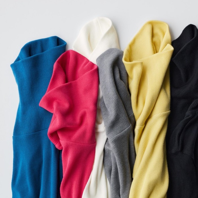 Camiseta Uniqlo HEATTECH Extra Warm Seamless Ribbed Turtleneck Long-Sleeve Mujer Azules | 9838954
