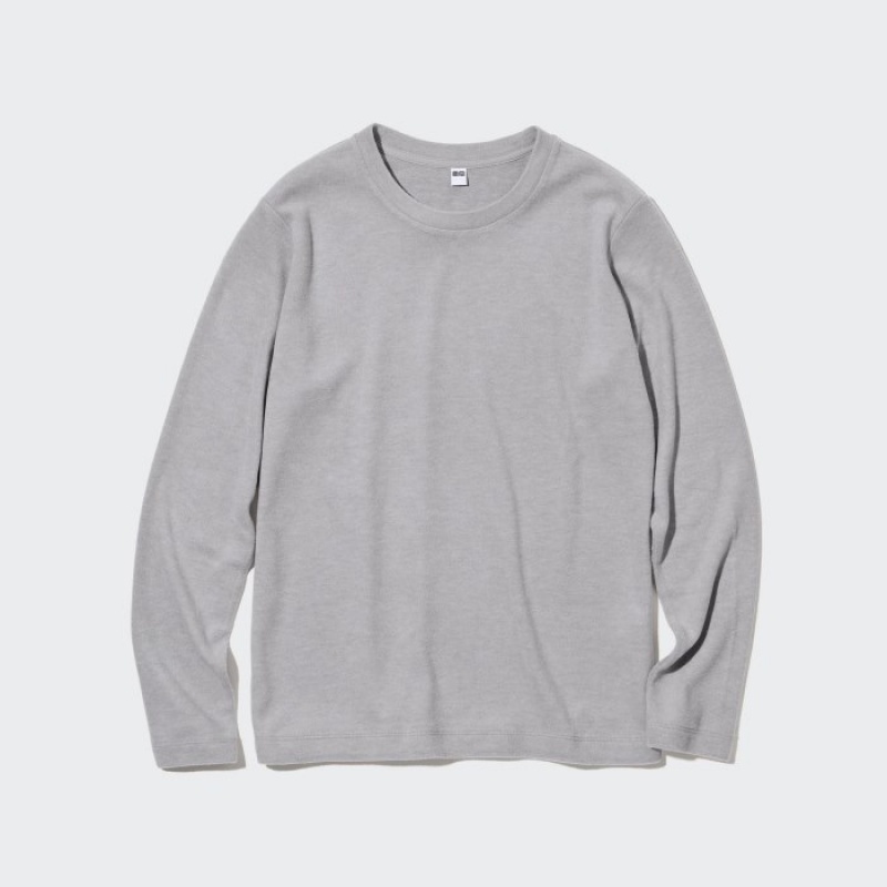Camiseta Uniqlo HEATTECH Fleece Crew Neck Long-Sleeve Mujer Gris | 1506234