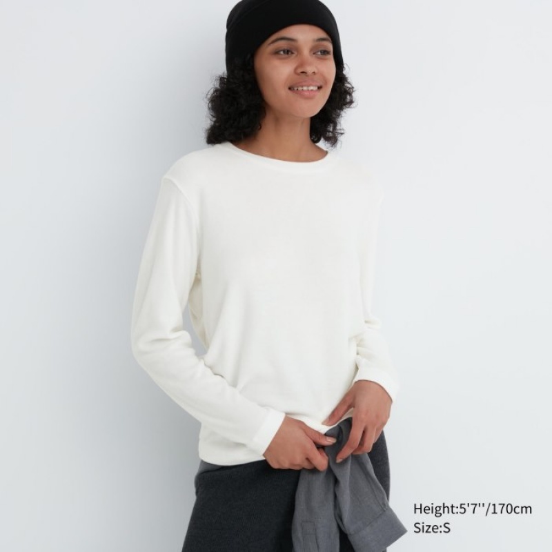 Camiseta Uniqlo HEATTECH Fleece Crew Neck Long-Sleeve Mujer Blancas | 4868664