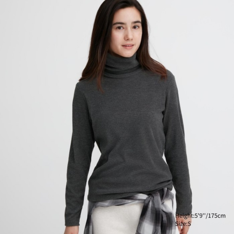 Camiseta Uniqlo HEATTECH Fleece Turtleneck Long-Sleeve Mujer Gris | 3654321