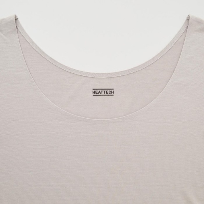 Camiseta Uniqlo HEATTECH Scoop Neck Long-Sleeve Mujer Gris | 3702042