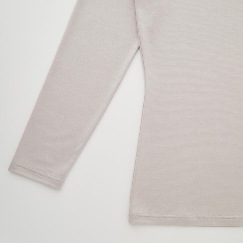 Camiseta Uniqlo HEATTECH Scoop Neck Long-Sleeve Mujer Gris | 3702042