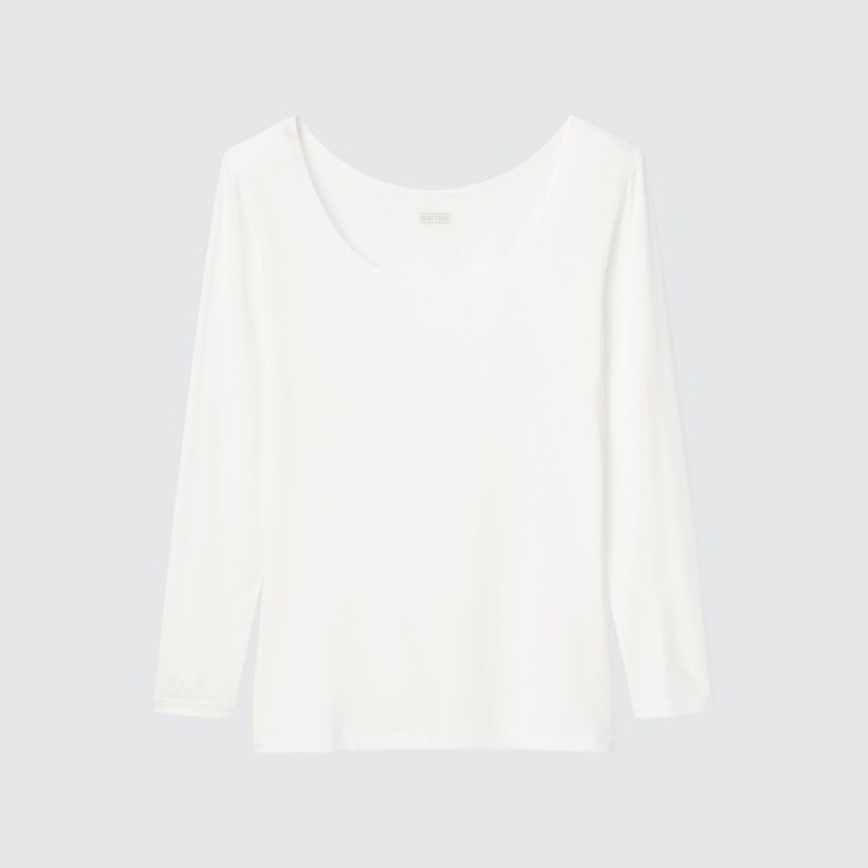 Camiseta Uniqlo HEATTECH Scoop Neck Long-Sleeve Mujer Rosas | 8999511