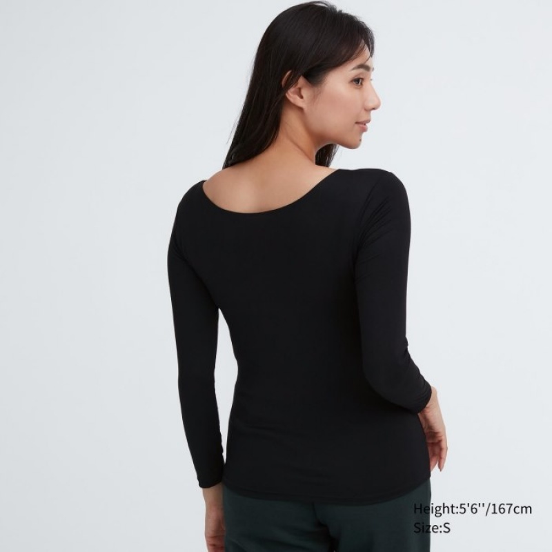 Camiseta Uniqlo HEATTECH Scoop Neck Long-Sleeve Mujer Negras | 4811009