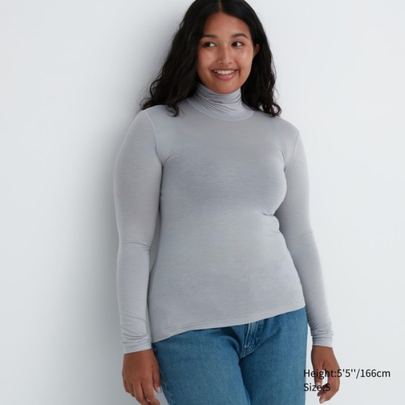 Camiseta Uniqlo HEATTECH Ultra Light Turtleneck Long-Sleeve Mujer Gris | 173748