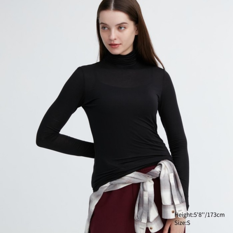 Camiseta Uniqlo HEATTECH Ultra Light Turtleneck Long-Sleeve Mujer Negras | 1519967