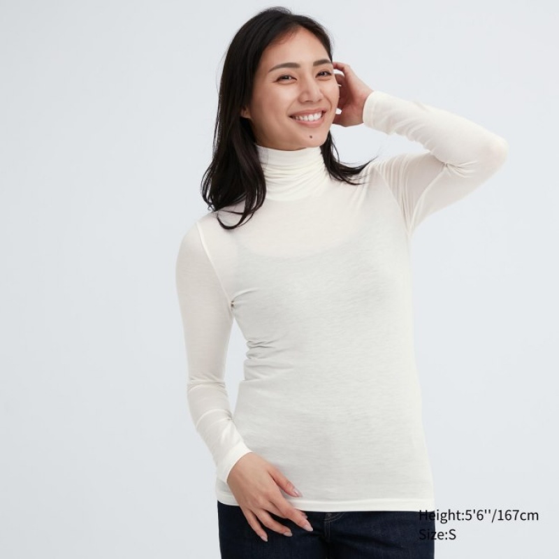 Camiseta Uniqlo HEATTECH Ultra Light Turtleneck Long-Sleeve Mujer Blancas | 3444160
