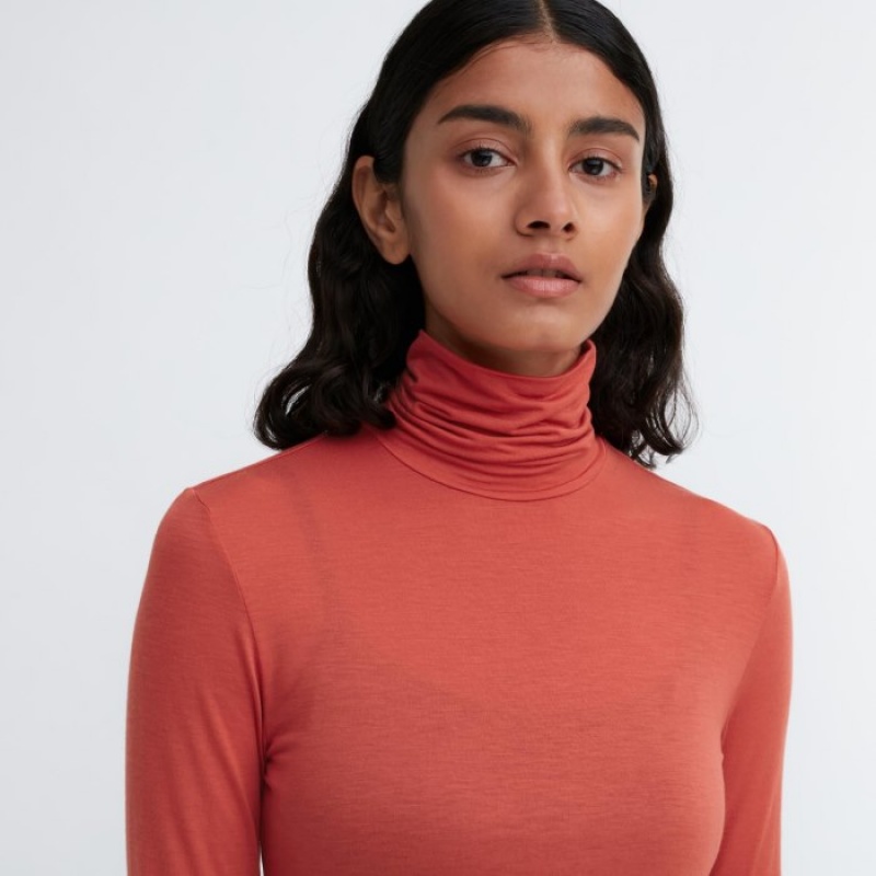 Camiseta Uniqlo HEATTECH Ultra Light Turtleneck Long-Sleeve Mujer Moradas | 123039