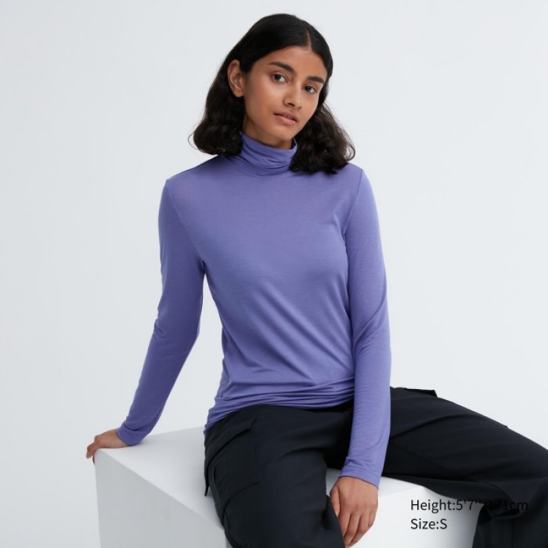 Camiseta Uniqlo HEATTECH Ultra Light Turtleneck Long-Sleeve Mujer Moradas | 123039