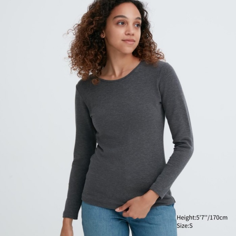 Camiseta Uniqlo HEATTECH Ultra Warm Crew Neck Long-Sleeve Mujer Gris | 592095