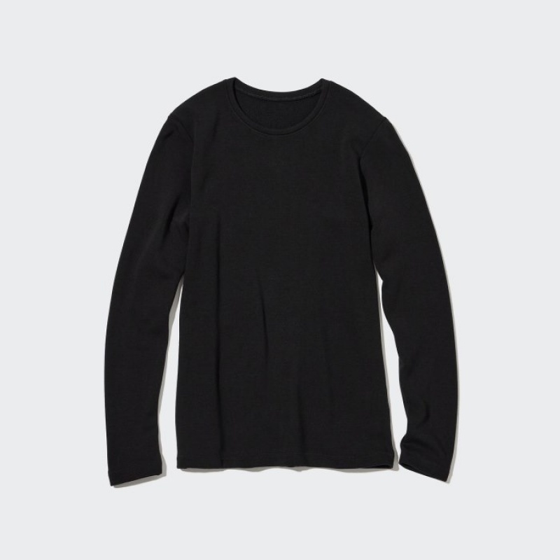 Camiseta Uniqlo HEATTECH Ultra Warm Crew Neck Long-Sleeve Mujer Negras | 1763441