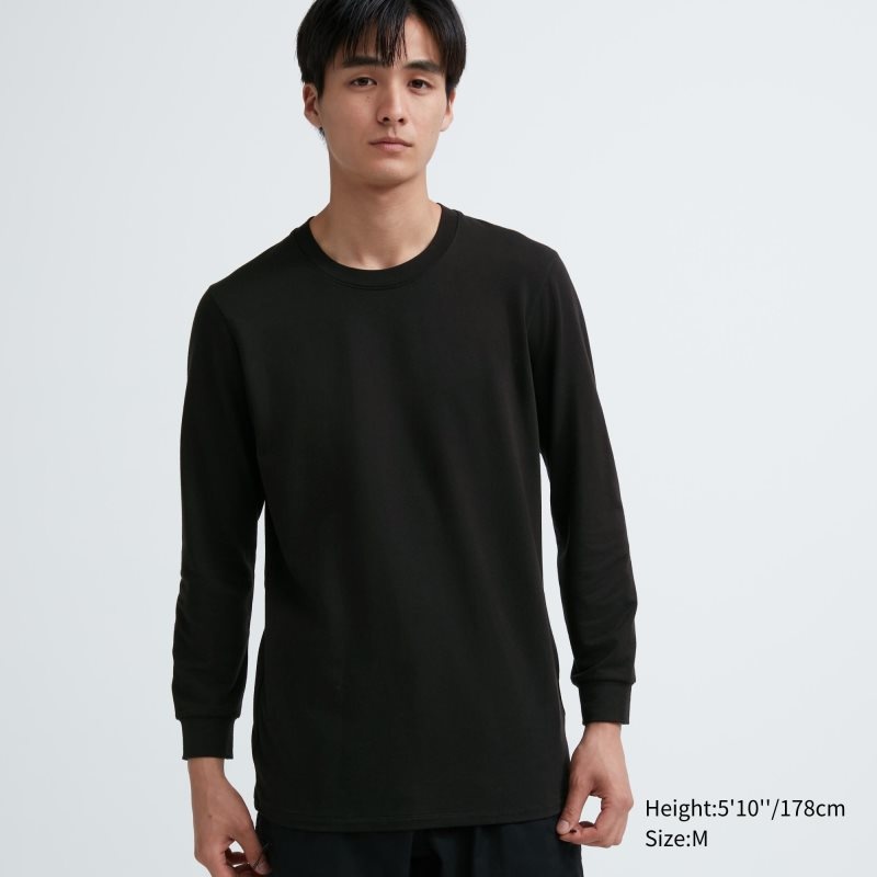 Camiseta Uniqlo Heattech Cotton Crew Neck Extra Warm Hombre Negras | 3280298