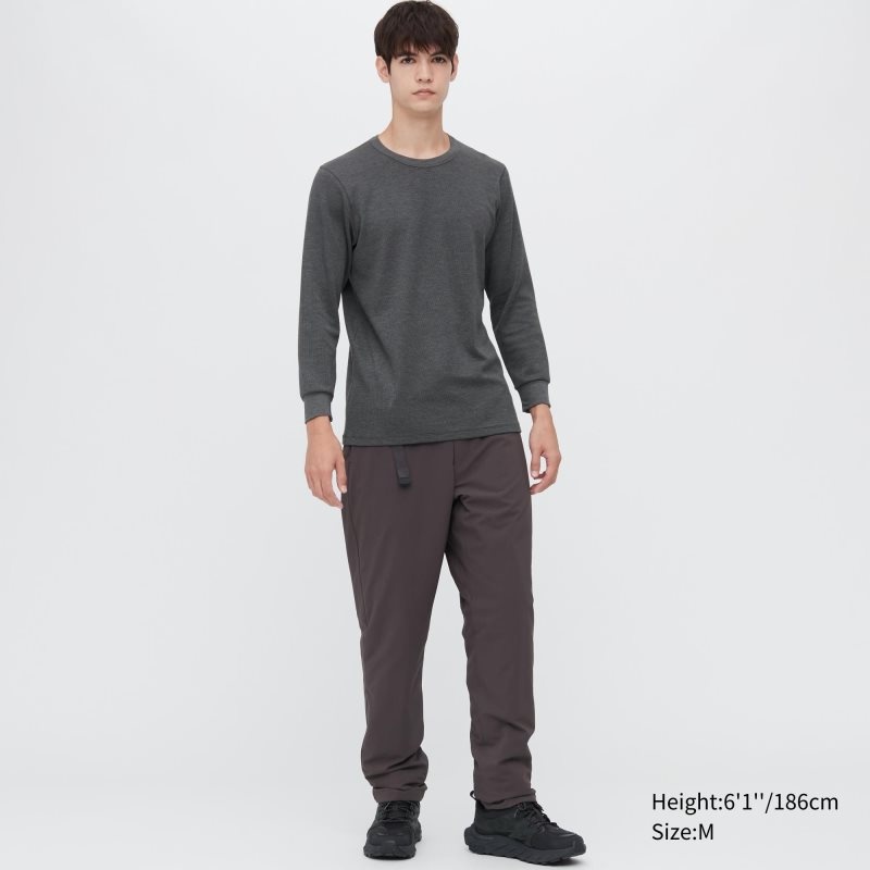 Camiseta Uniqlo Heattech Cotton Waffle Crew Neck Long-sleeve Extra Warm Hombre Gris | 7297973