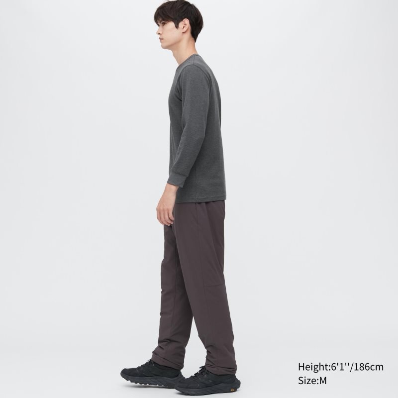 Camiseta Uniqlo Heattech Cotton Waffle Crew Neck Long-sleeve Extra Warm Hombre Gris | 7297973