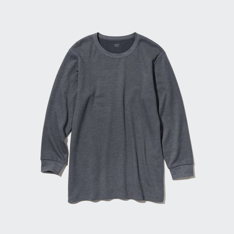 Camiseta Uniqlo Heattech Cotton Waffle Crew Neck Long-sleeve Extra Warm Hombre Gris | 7297973