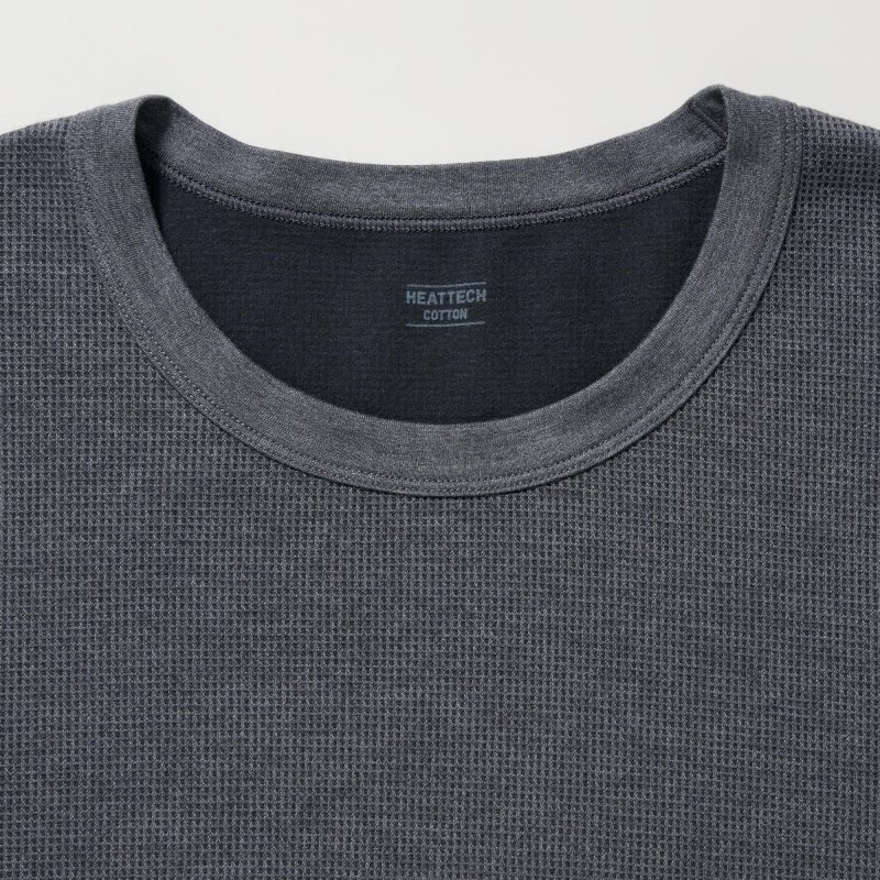 Camiseta Uniqlo Heattech Cotton Waffle Crew Neck Long-sleeve Extra Warm Hombre Gris | 7297973