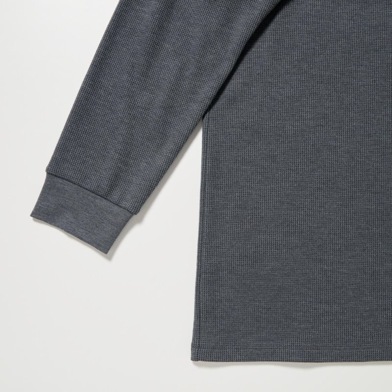 Camiseta Uniqlo Heattech Cotton Waffle Crew Neck Long-sleeve Extra Warm Hombre Gris | 7297973