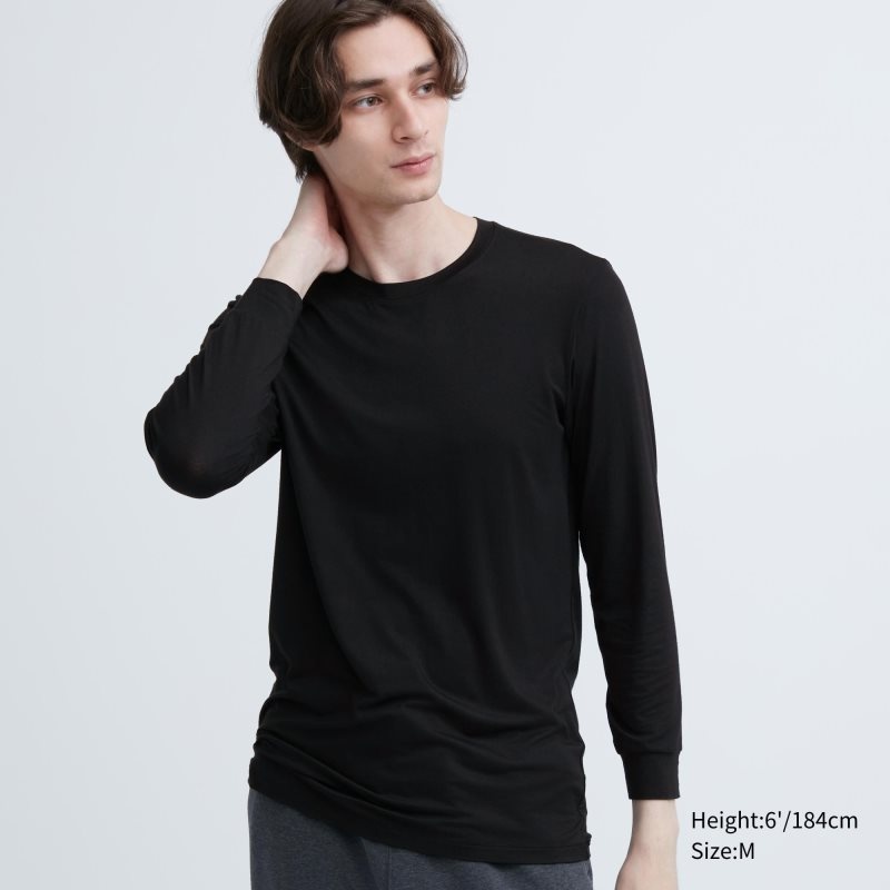 Camiseta Uniqlo Heattech Crew Neck Long-sleeve Hombre Negras | 7679512