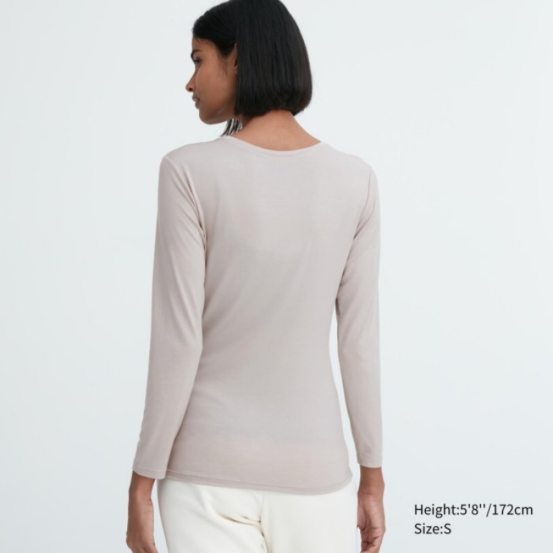 Camiseta Uniqlo Heattech Crew Neck Long-sleeve Mujer Gris | 455980