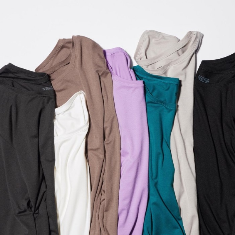 Camiseta Uniqlo Heattech Crew Neck Long-sleeve Mujer Gris | 455980