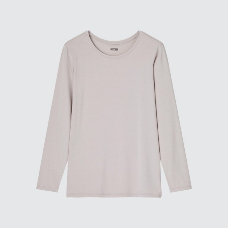 Camiseta Uniqlo Heattech Crew Neck Long-sleeve Mujer Gris | 455980