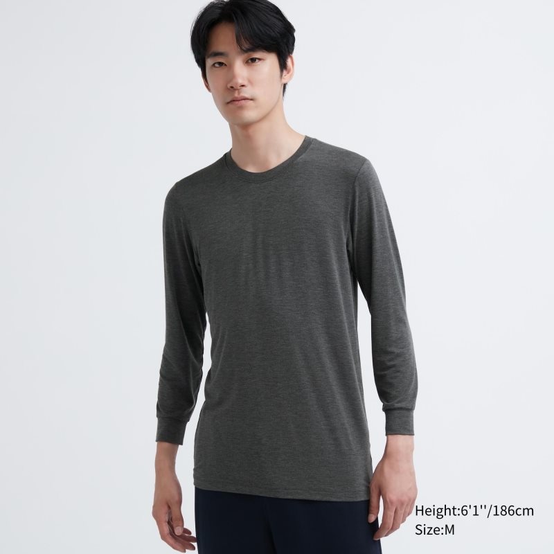 Camiseta Uniqlo Heattech Crew Neck Long-sleeve Hombre Gris | 5172388