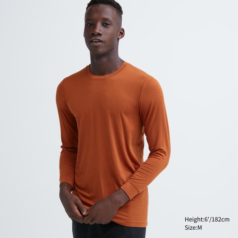 Camiseta Uniqlo Heattech Crew Neck Long-sleeve Hombre Naranjas | 9714407