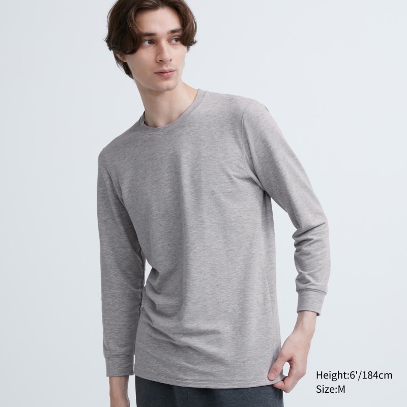 Camiseta Uniqlo Heattech Extra Warm Cotton Crew Neck Hombre Gris | 8162111