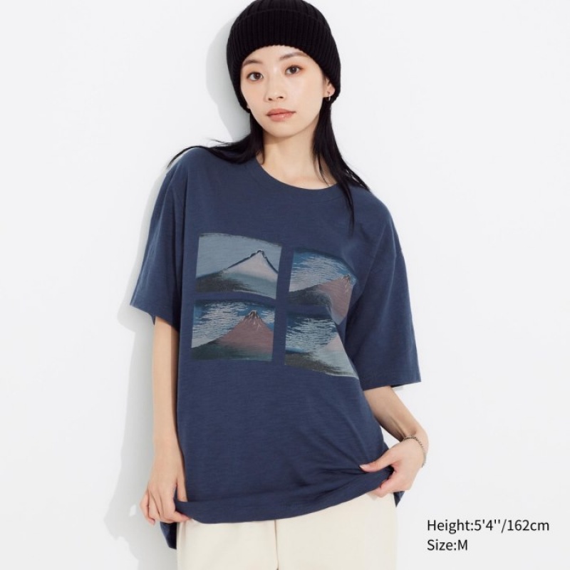 Camiseta Uniqlo Hokusai UT Short Sleeve Mujer Azules | 9143594
