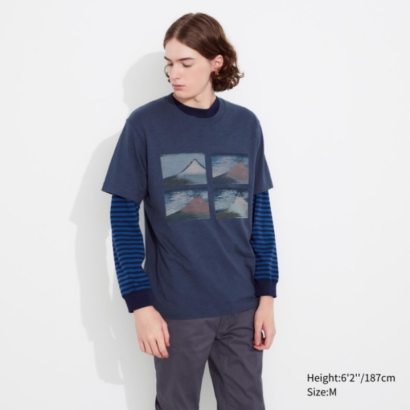 Camiseta Uniqlo Hokusai UT Short Sleeve Mujer Azules | 9143594