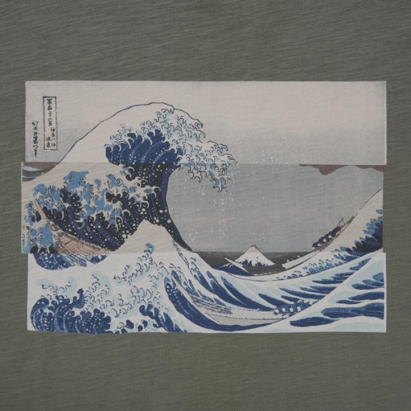 Camiseta Uniqlo Hokusai UT Short Sleeve Mujer Verde Oliva | 8120422