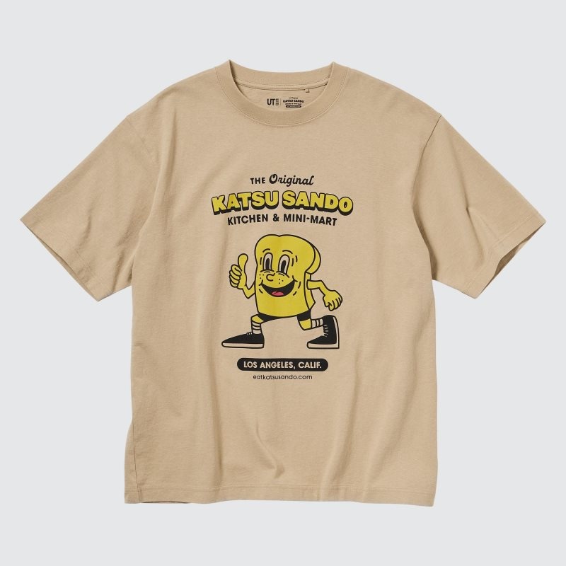 Camiseta Uniqlo L.A. Eats Ut Oversized Short-sleeve Graphic Katsu Sando Hombre Beige | 3567862
