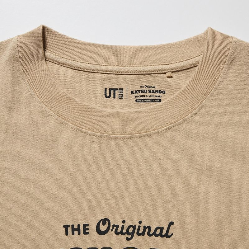 Camiseta Uniqlo L.A. Eats Ut Oversized Short-sleeve Graphic Katsu Sando Hombre Beige | 3567862