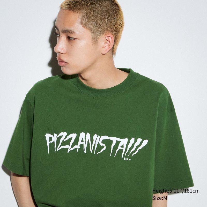 Camiseta Uniqlo L.A. Eats Ut Oversized Short-sleeve Graphic Pizzanista! Hombre Verde | 8329486