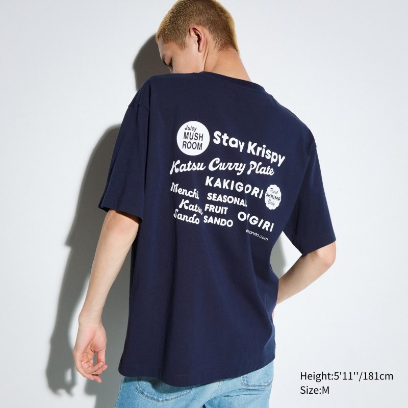Camiseta Uniqlo L.A. Eats Ut Oversized Short-sleeve Graphic Katsu Sando Hombre Azul Marino | 9424353